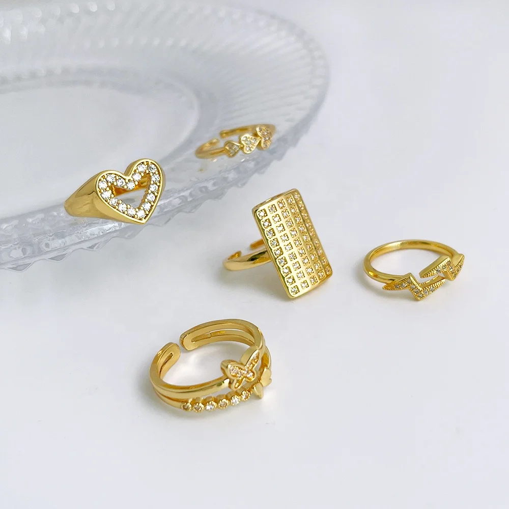 

10 designs love heart with cubic zircon copper rings multi style romantic bold geometrice adjustable ring beach jewelry R0224