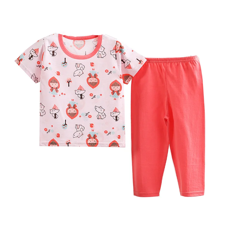 

Children's short-sleeved kids home service suit pajamas T- shirt pants 2piece set baby boy girl clothes