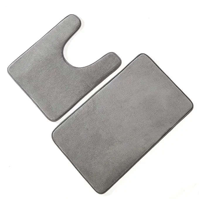 

2 piece polyester memory foam non slip U-shaped contour bath mat set