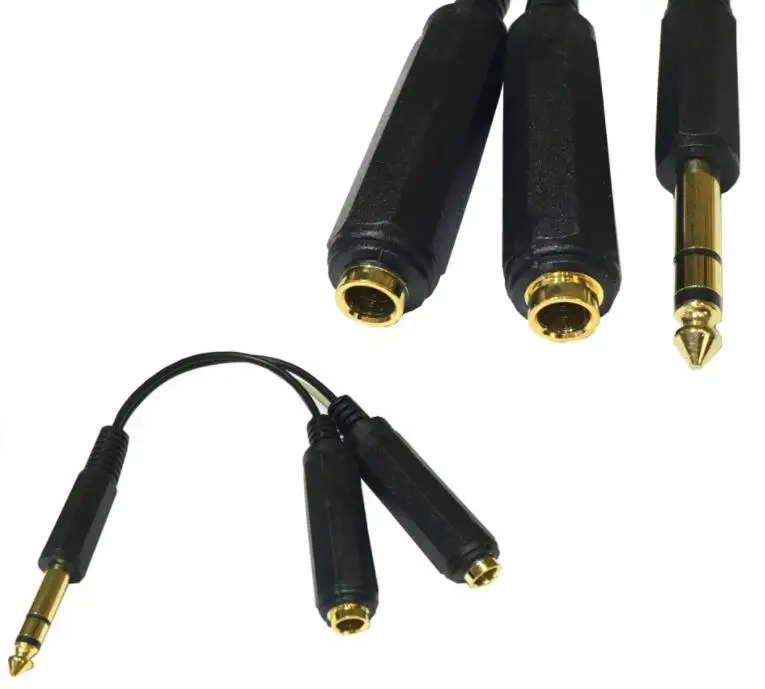 

2 in 1 6.35mm male to double 6.35mm female Y splitter cable black color, Black, red