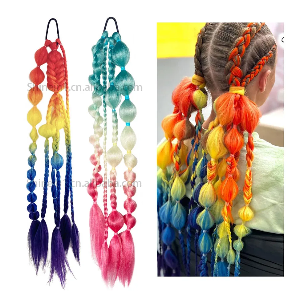 

Hot Sale Crochet Ponytail Braid Extension Handmade Cosplay Ombre Bubble Ponytails Synthetic Hair Braiding for Woman