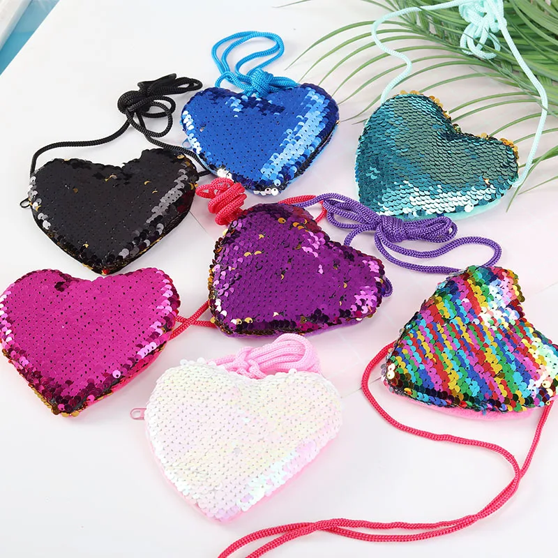 

Factory wholesale customization Heart-shaped rope sequin coin purse Children's Candy bag