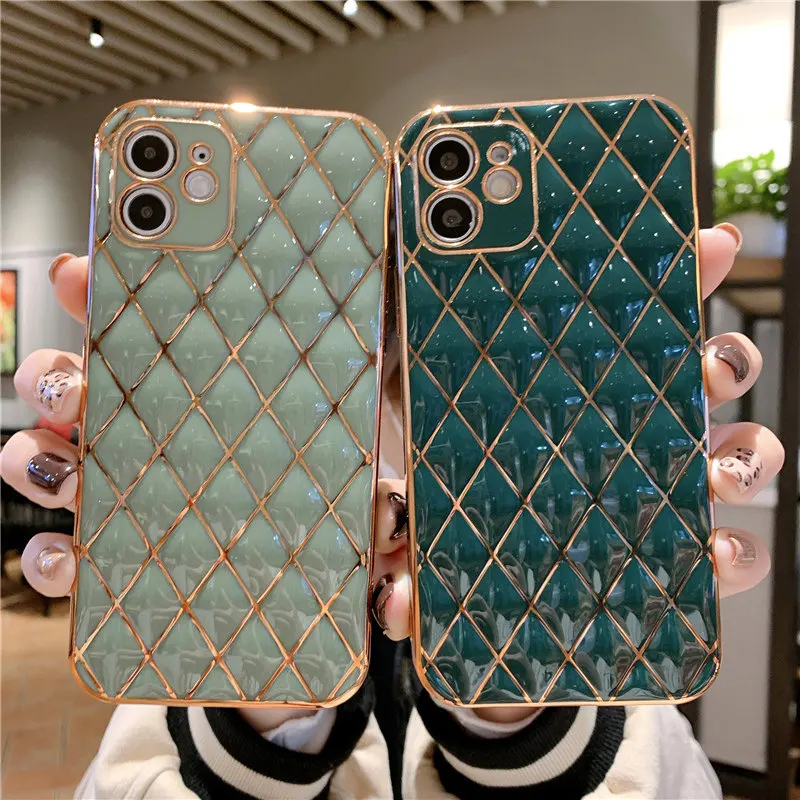 

Electroplated Phone Case For Samsung Galaxy S21 Plus Ultra Bling Square Cover For iphone 11 12 Pro Max Geometric Design