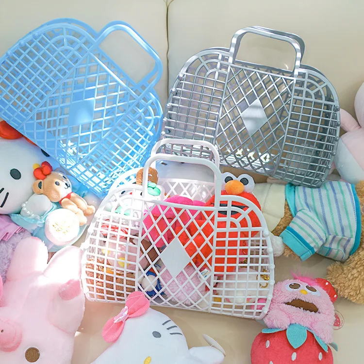 

Wholesale Retro Large Plastic Purse Summer Retro Vintage Foldable Plastic Pvc Jelly Basket Bag Beach Bag For Girls Women Handbag, 3 colors