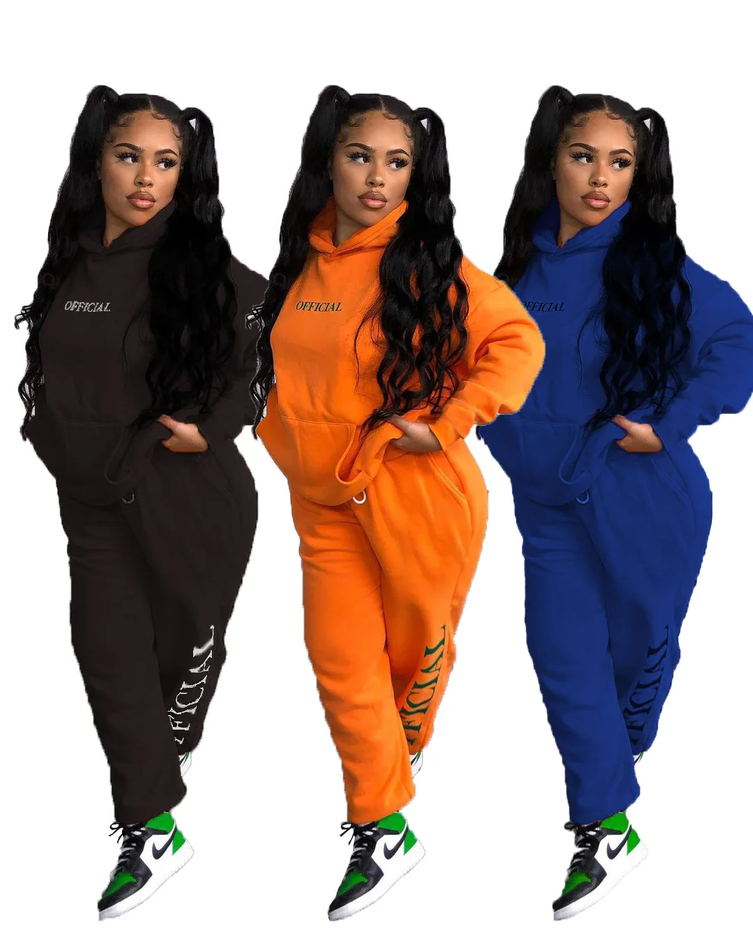 

2021 Women's Autumn Hooded Two Piece Sets Women Clothing Winter Simple Casual Letter 2 Piece Pants Set