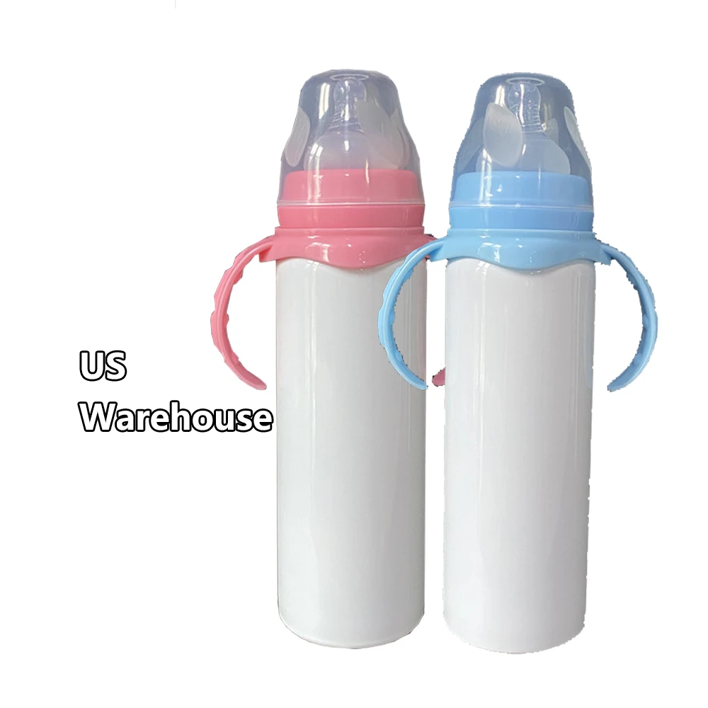 

US WAREHOUSE STOCK Double wall Insulated Stainless Steel Sublimation Blanks Kid Sippy Bottle 8oz Baby Water Bottle Cup With Lid, White
