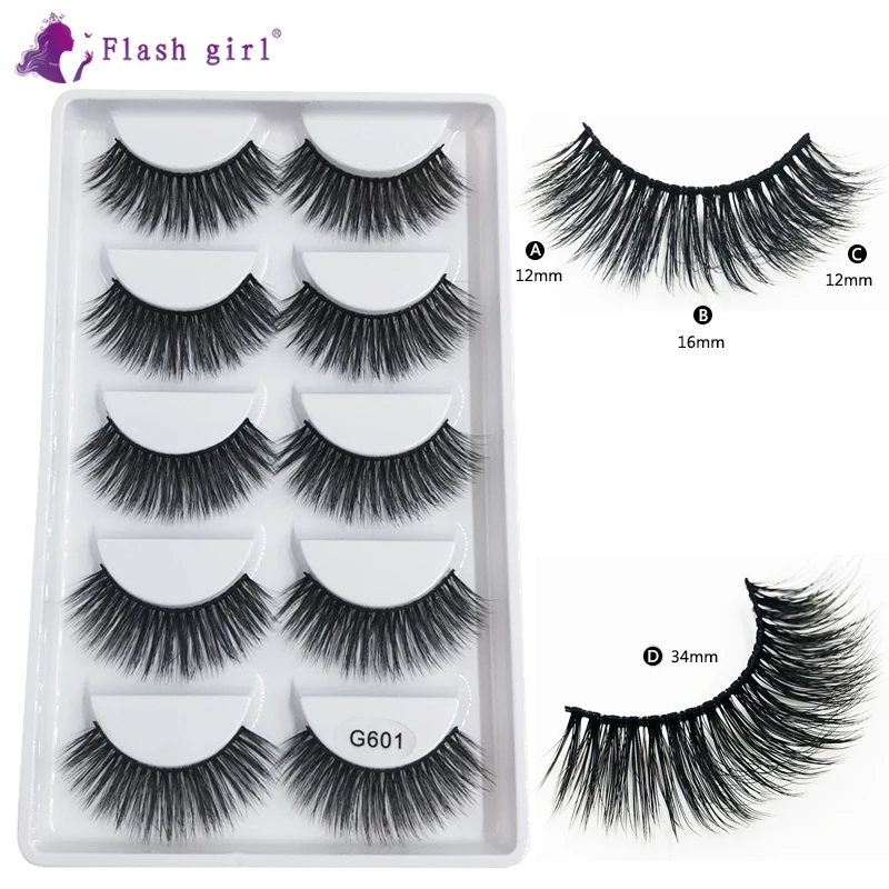 

The most popular G6 series 8 style Natural 5 pairs/tray handmade 3D mink hair eyelashes false eyelashes, Black