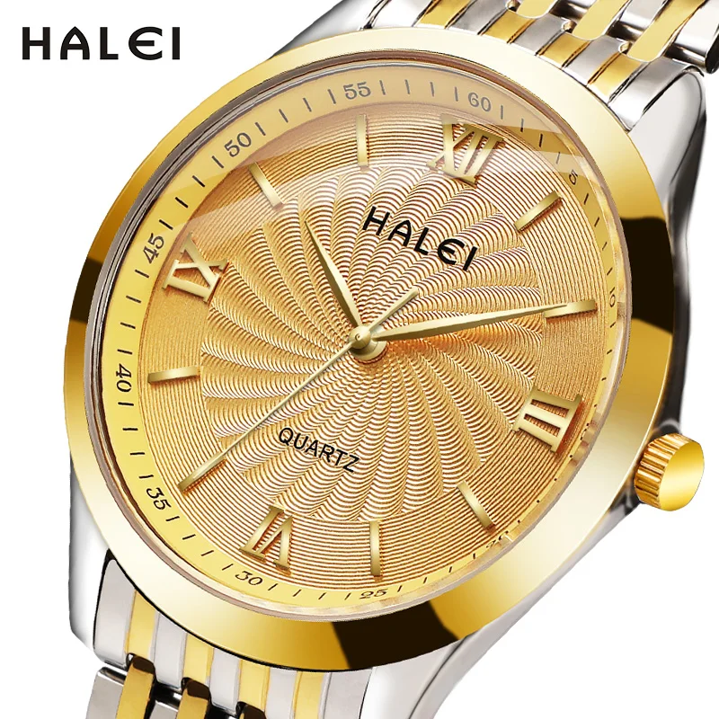 

HALEI 557 classic fashion watch brand premium luxurious business style men watch stainless steel water proof men quartz watches, 6 colors