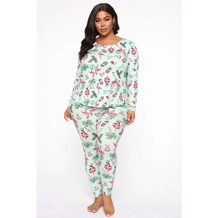 

WW-0754 Increasing Fertilizer Printed Pajama Pants Suit Cozy Winter Sleepwear Women Set, Same as picture