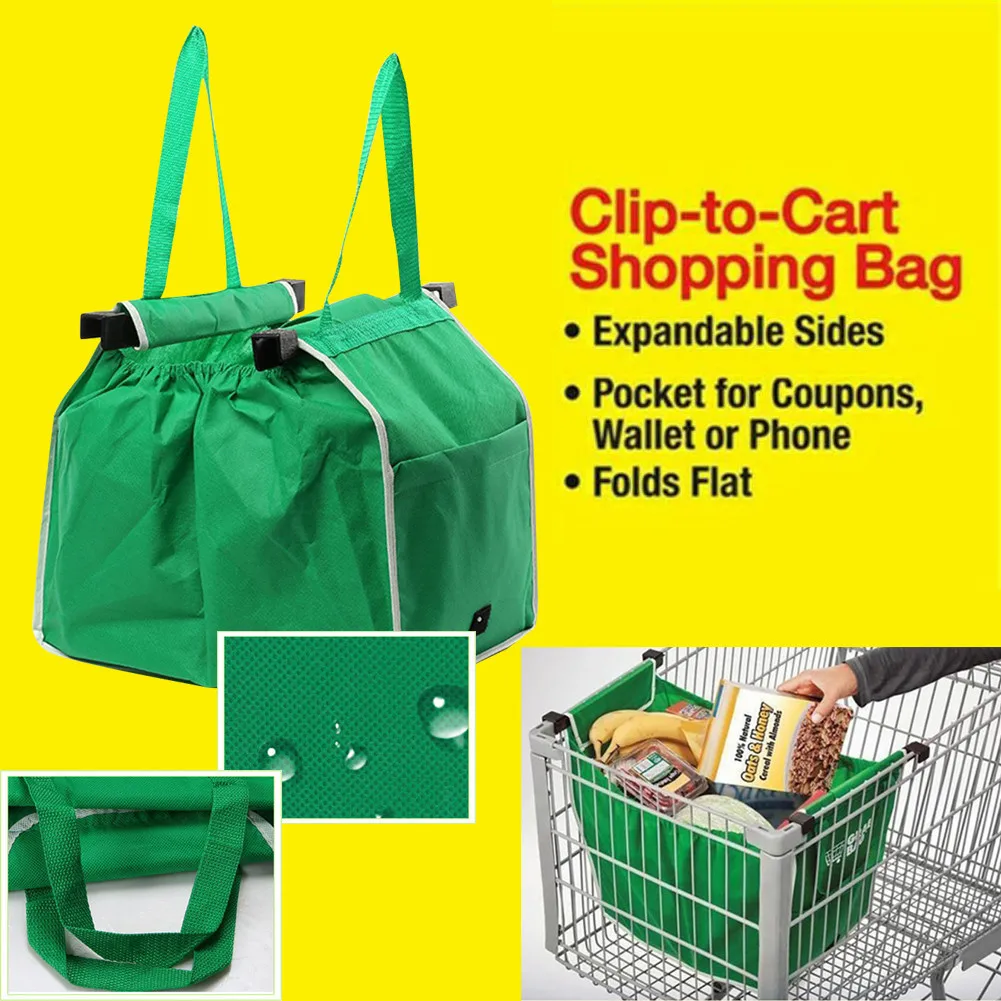 

Reusable Bag Foldable Tote Bag Large Trolley Clip To Cart Supermarket Shopping Bag Grocery Cart Clips