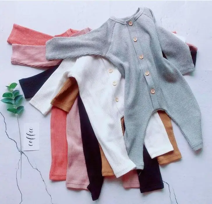

Made in china Wholesale Plain Fall Bodysuit for Infant Baby Girl Boy Long Sleeve Ribbed Cotton Romper, Customized