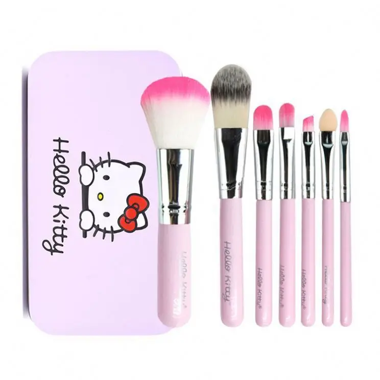 

Amazon Hot Selling Private Logo Factory Direct 7 pcs Cute Kitty Tin Box Makeup Brush Set Customized Package Foundation Brush 6 b, Customized color