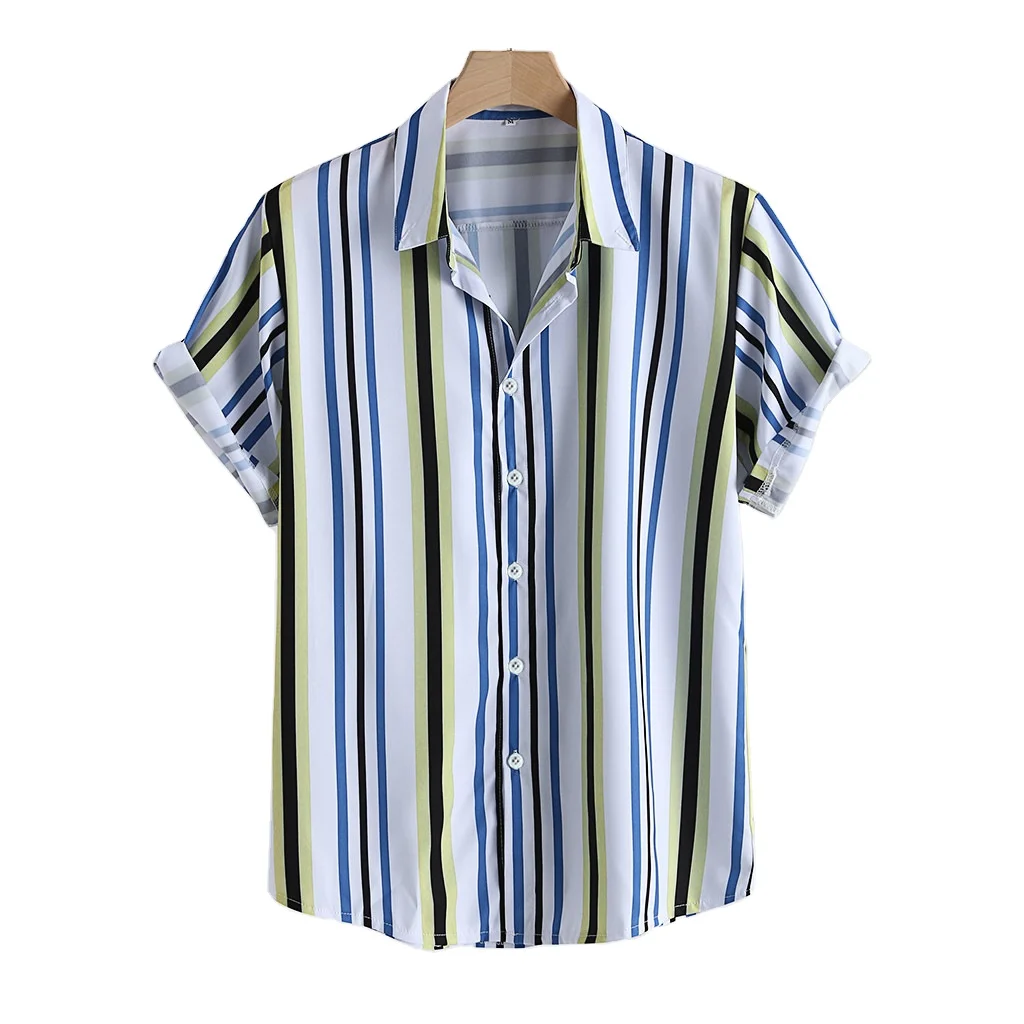 

Latest High Quality Men Colorful Stripe Short Sleeve Shirt