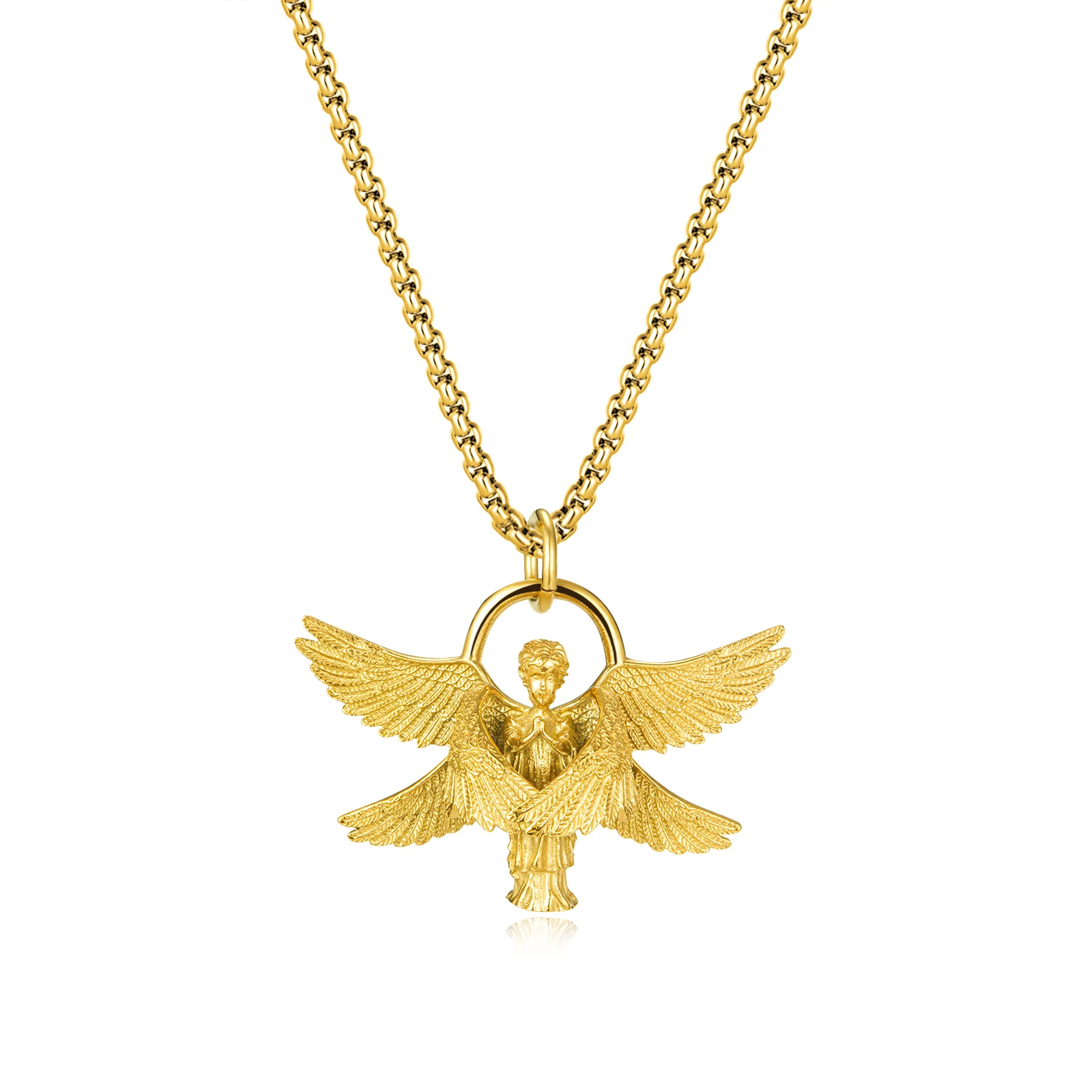 

Wholesale European and American Retro Creative Six Winged Angel 18K Gold Plated Stainless Steel Pendant Men Necklace