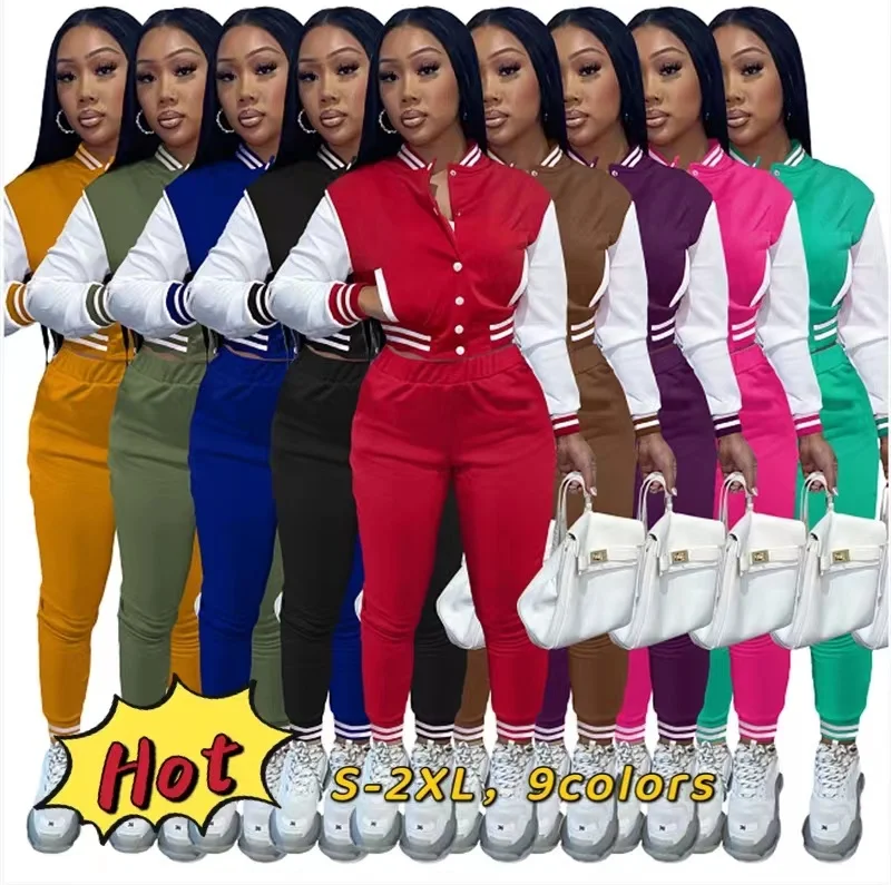 

New Casual Baseball Uniform Set Custom Logo Two Piece Set Single Row Snap Long Sleeve Jacket And Pants Tracksuit Wholesale, As picture