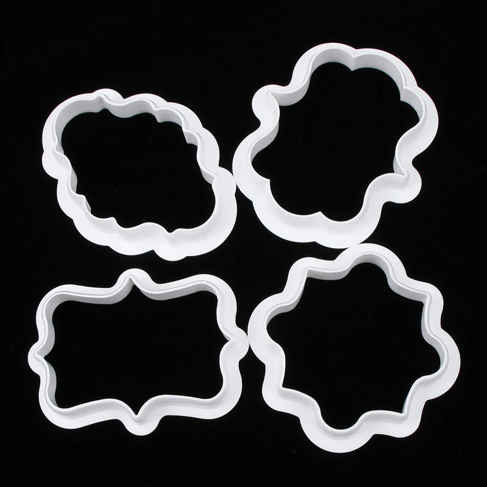 

4pcs/set Plastic Vintage Plaque Frame Cookie Cutter Set Plastic Biscuit Mould Fondant Cake Decorating Tools