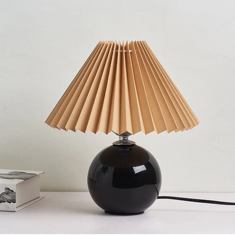 

Bedside Table Lamp Ceramic Nightstand Lighting with Conical Pleated Shade Desk Lamps