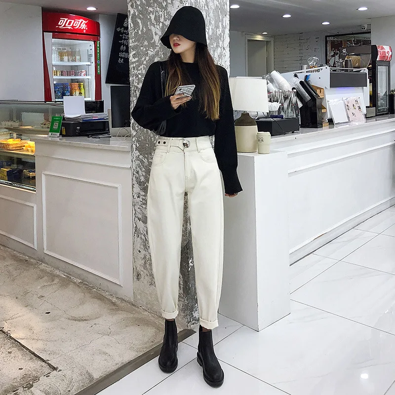 

2021 Spring European And American New High Waist Loose Slim Commuter Harem Pants Nine Points Ladies Casual Jeans, Shown