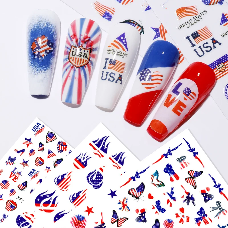 

New american 3d usa flag countries nail sticker 100 dollar bill money nail decal july 4th Independence Day nail decal stickers, Colorful