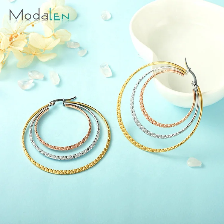 

Modalen Round Personalized Hoop Stainless Steel Jewelry Multi Colored Girl Earring, 18k gold earrings