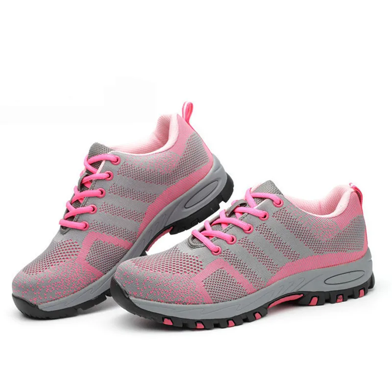 

Resistant Lightweight Ladies Safety Sneakers Comfortable Safety Toe Work Shoes Breathable Work Shoes Women Steel Toe Shoes, Pink