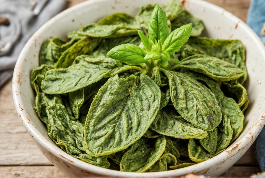 Various jars of dried basil on a kitchen shelf