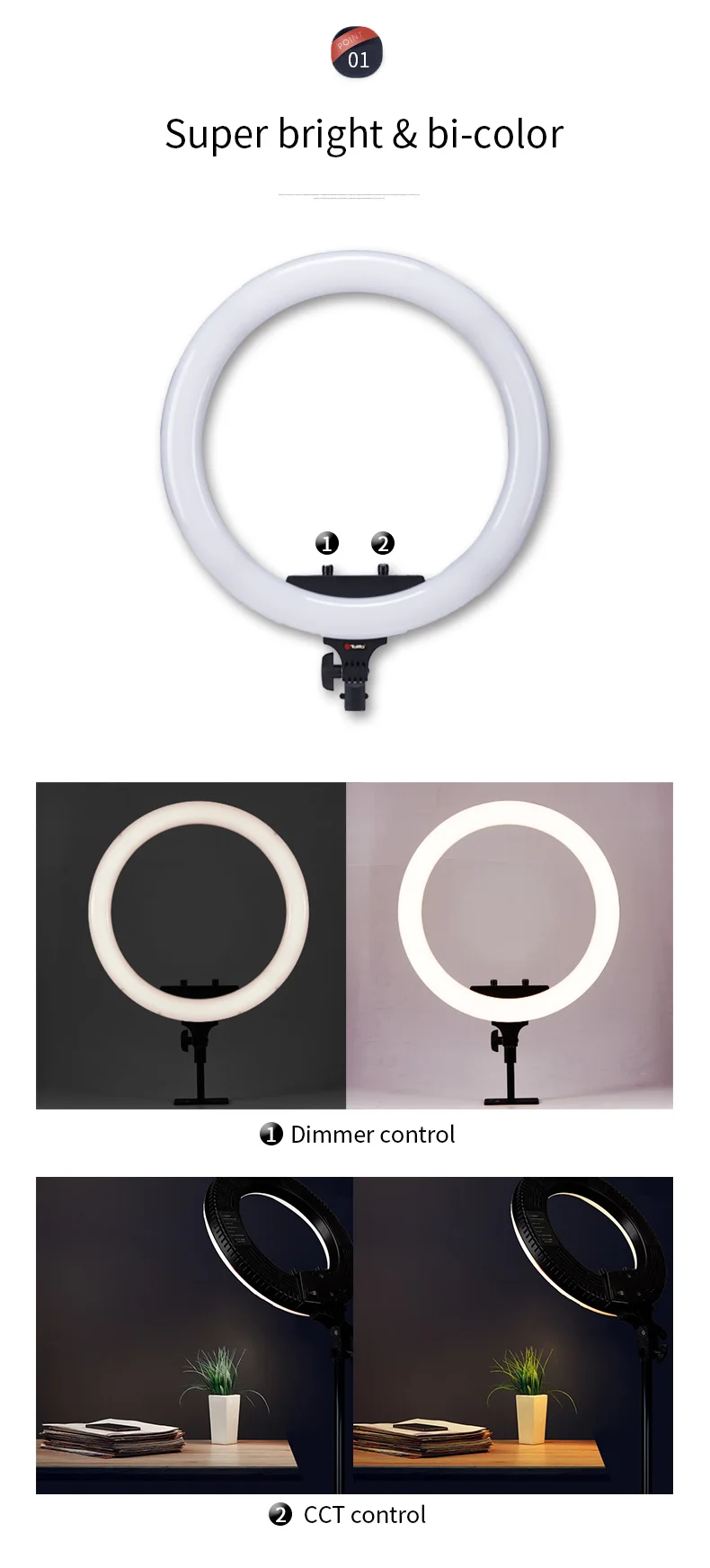 Tolifo 19 inch USB Beaty Ring Lamp Video Selfie LED Ring Light for Make up Live Broadcast