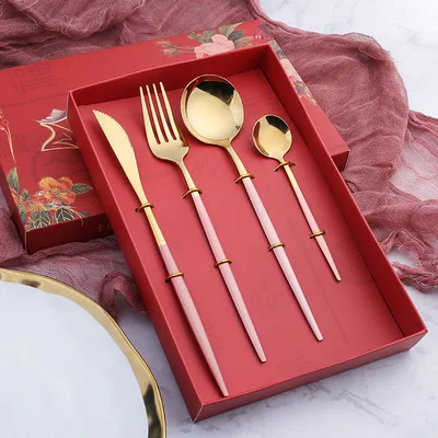 

2020 Hot Sale high-grade Stainless Steel Flatware Portuguese Knife Fork and Spoon 4pcs Tableware Cutlery Set, Customized accord