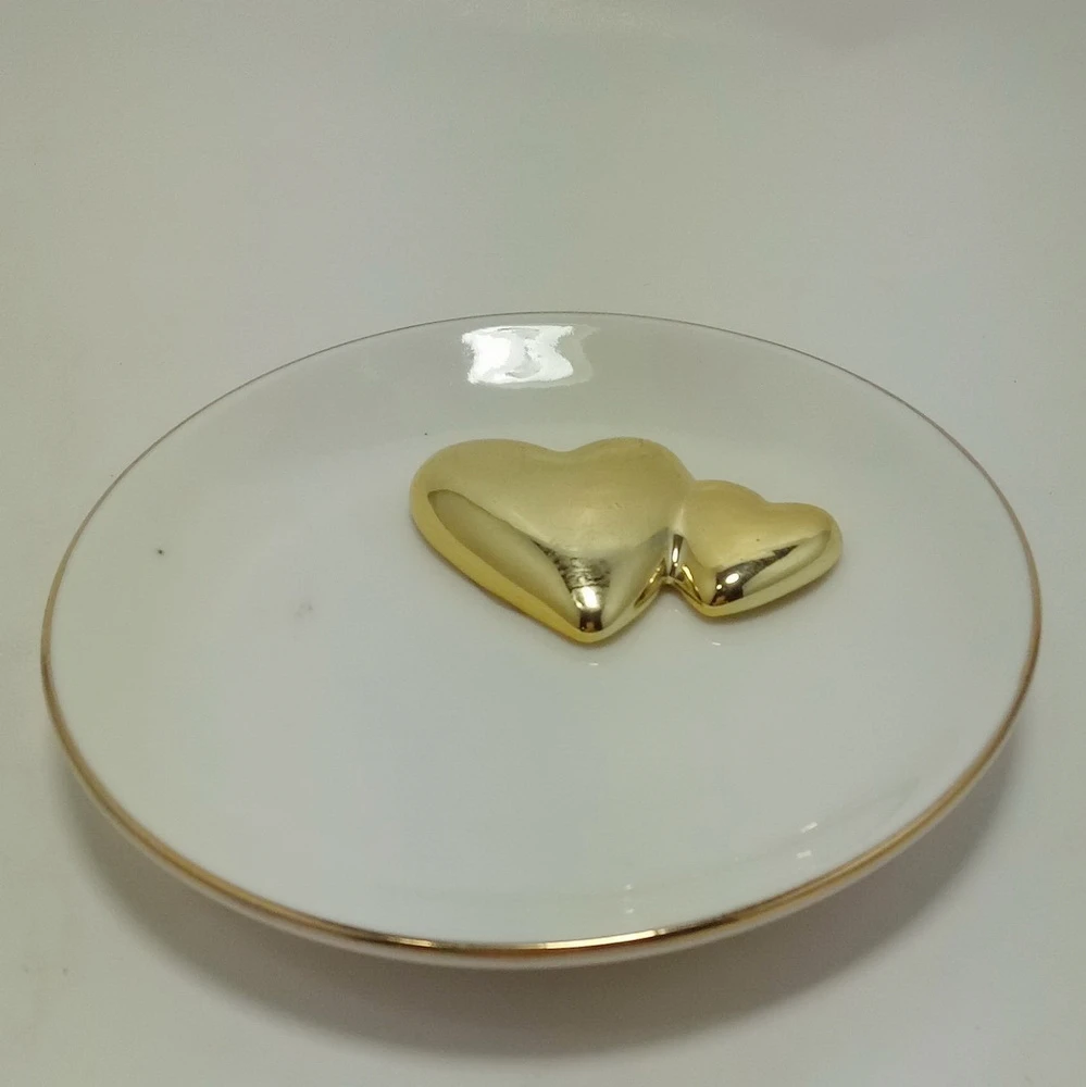 

Wedding decoration custom ring trinket tray gold ceramic jewelry dish in gift box