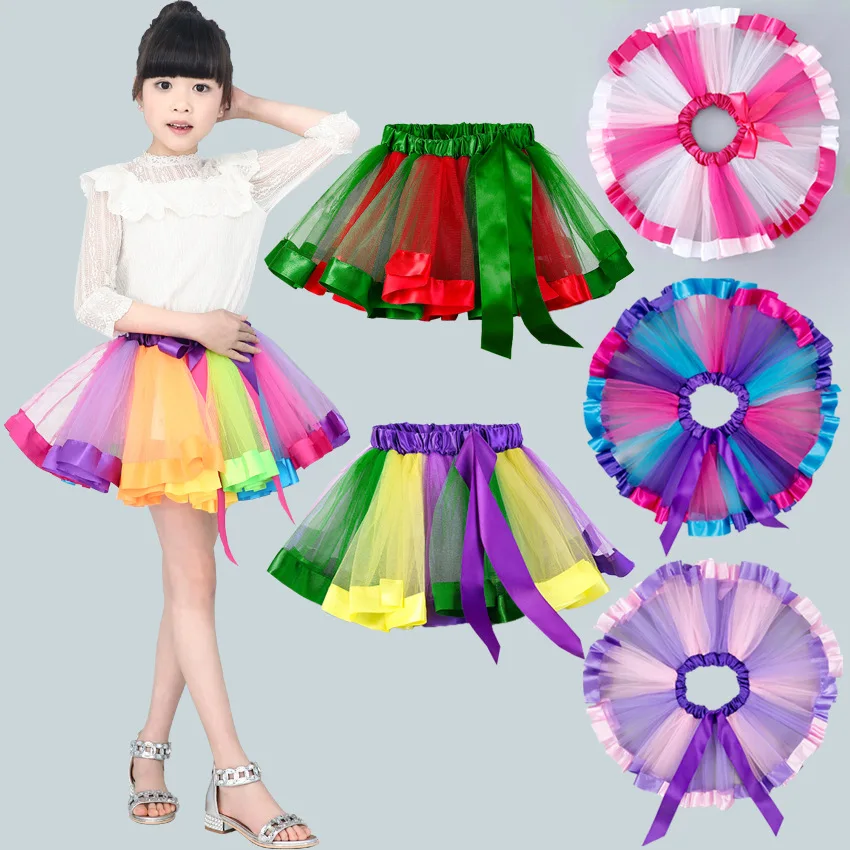 

3-8years kids spring pleated tutu flare mini bow skirts for little baby girls, Picture