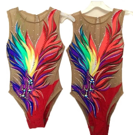 

Girls Synchronized Swimming Suits Crystals Competition suit Rhythmic Gymnastics Dance Leotards Performance Wear