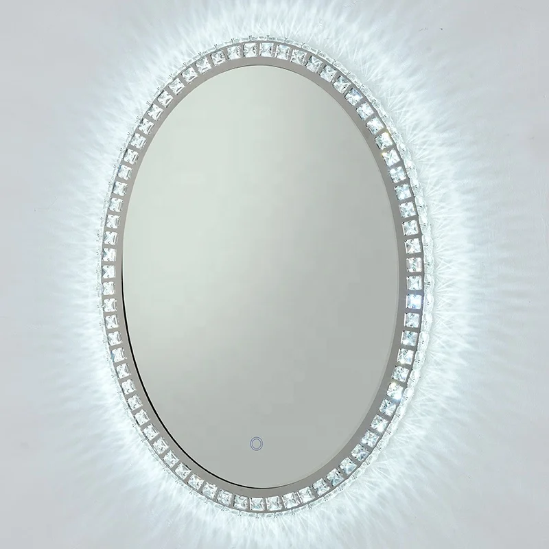 

Oval Wall-Mounted Lighted Diamond Makeup Mirror Crystal Vanity Girl Hollywood Makeup Mirror