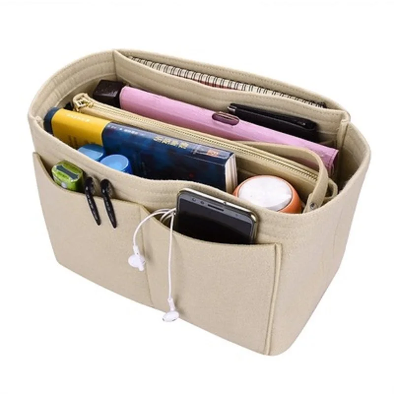 

Multi-Purpose Unisex Purse Makeup Organizer Insert Cosmetics Kit Travel Cosmetic Case Felt Cosmetic Bag