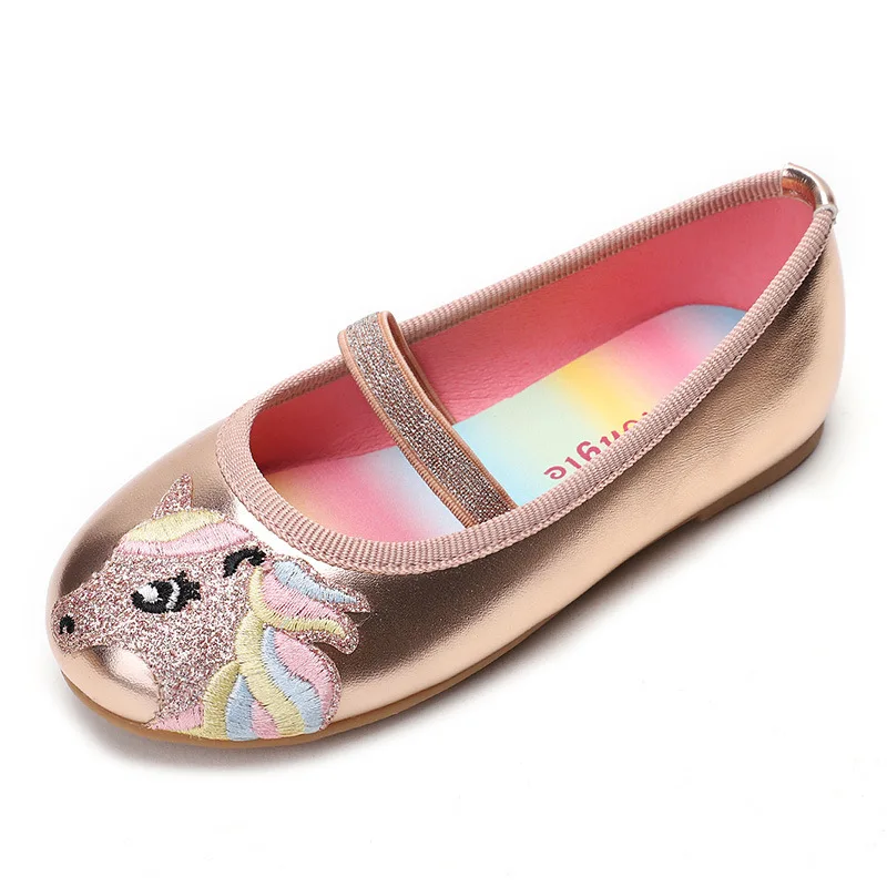 

Silver shiny embroidery Unicorn girl Princess knot children's shoe kids flat casual shoes, Gold,silver,rose gold