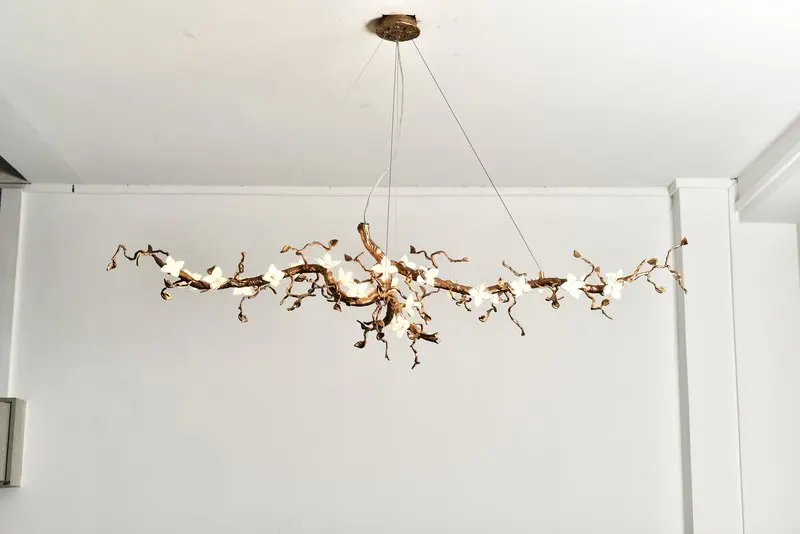 MEEROSEE 2020 New Linear Copper Hanging Lighting Fixture Tree Branch Brass Pendant Light Chandelier for Kitchen Island MD86188