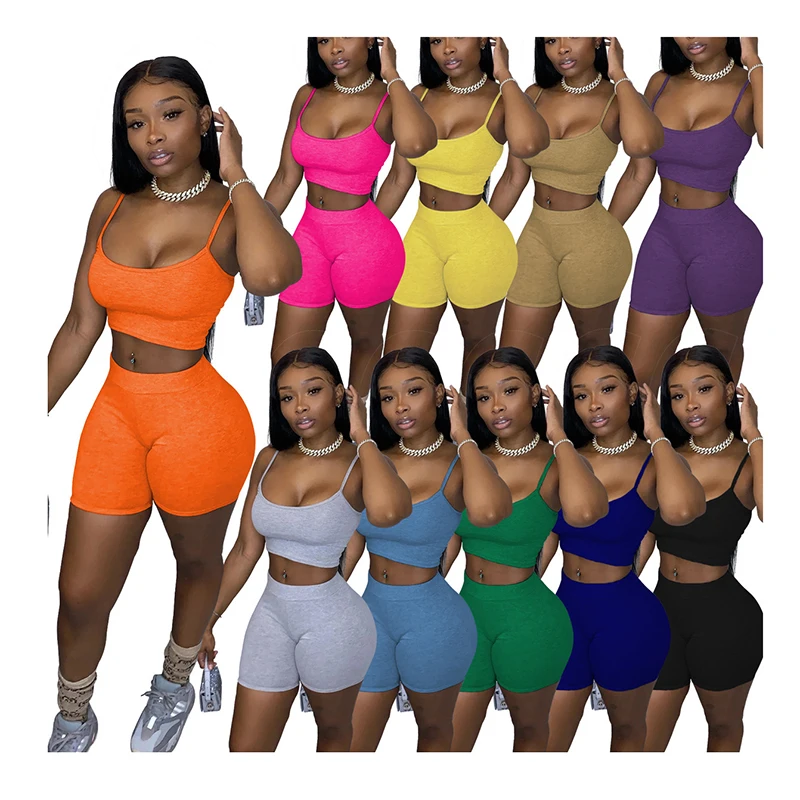 

108 Women 2021 summer Breathable Two Piece Sport Jogging Sets Woman Biker Ladies crop top Short Two Piece Set Outfit, 15