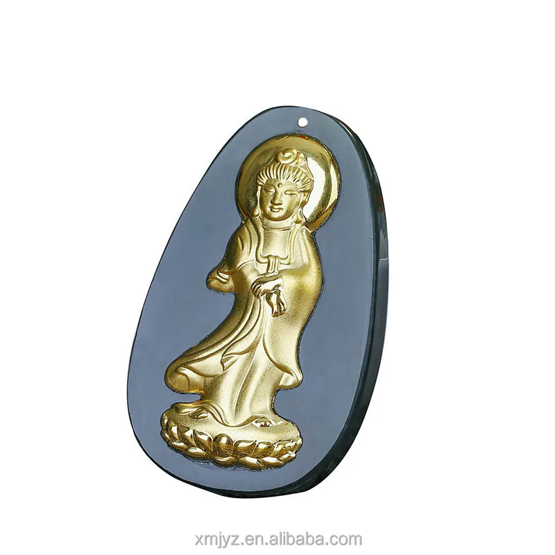 

Certified 4D Pure Gold Gold Inlaid Jade Pendant Hetian Jade Ink Jade Guanyin Laughing Buddha Pendant Oval Men And Women Necklace