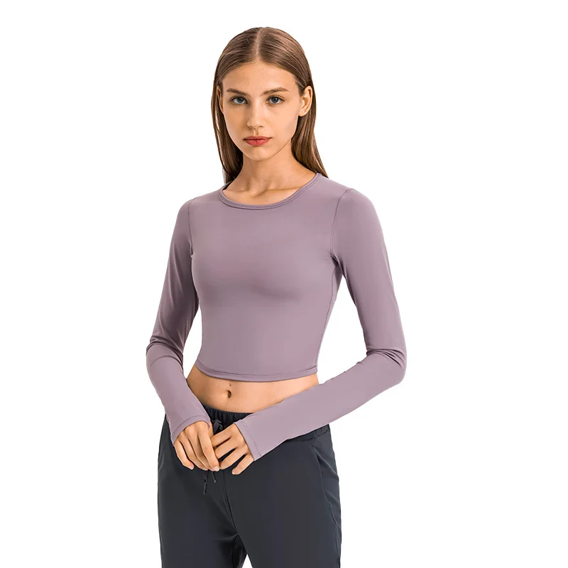 

2021 align new fall yoga longsleeve shirt slimming stretch sheath and a nude blazer with breast pads ladies top, Customized color or in-stock color
