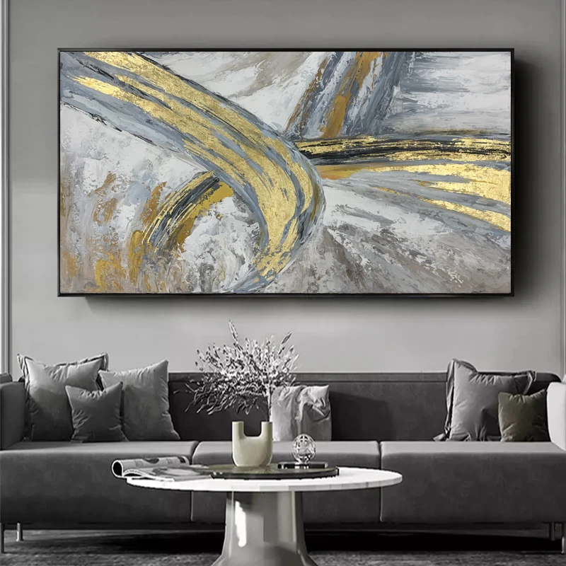 100% Hand Painted Oil Painting Gold Foil on Canvas Oil Painting Abstract Modern Canvas Wall Art