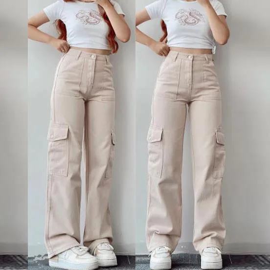 Hot New High Waist Casual Multi Pockets for Woman Straight Vintage Loose Fit Women's Denim Trousers