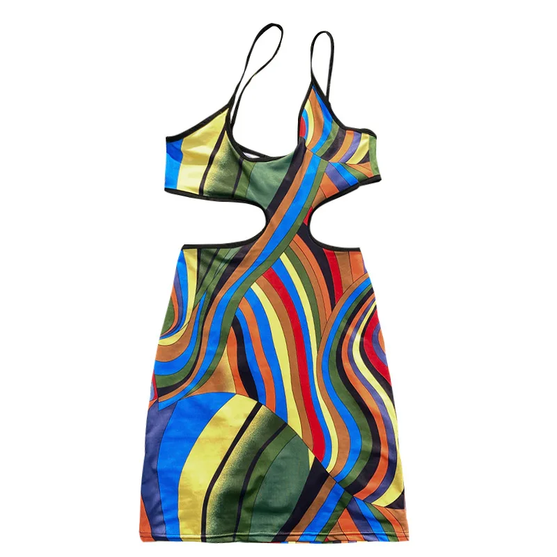 

Factory wholesale women clothing summer hollow out sexy mini printed dresses women casual, Picture color