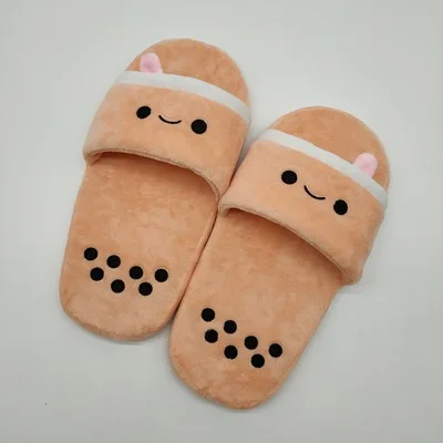 

Wholesale slippers manufacturer boba tea plush soft slippers Tea Cup Boba Plush Play Toy winter indoor slippers for woman, Customized color