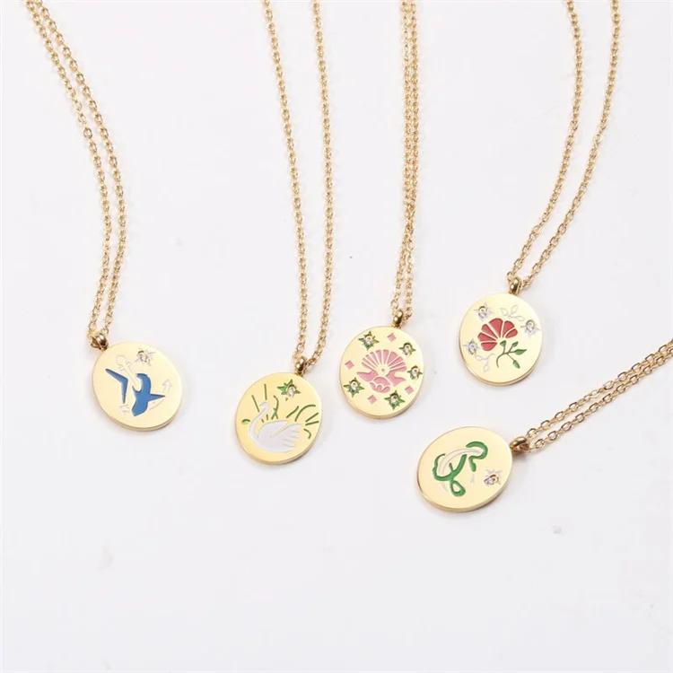 

2022 Unique Fashion Art design small round stainless steel charms pendants gold plated enamel custom pendant necklace jewelry