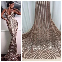 Wholesale luxury evening dress full sequins lace fabric champagne gold