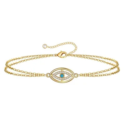 

Delicate 14k Gold Plated Cz Diamond Devil Eye Crystal Lucky Jewelry For Women Girls Sparkling Cubic Zirconia Evil Eye Bracelet