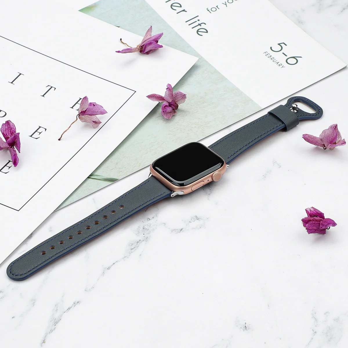 

Leather Band for Apple Watch Series 4 44mm 42mm Bands Wrist Classic Strap for IWatch Series 1/2/3 38mm 40mm Bracelet Women Men, 6colors