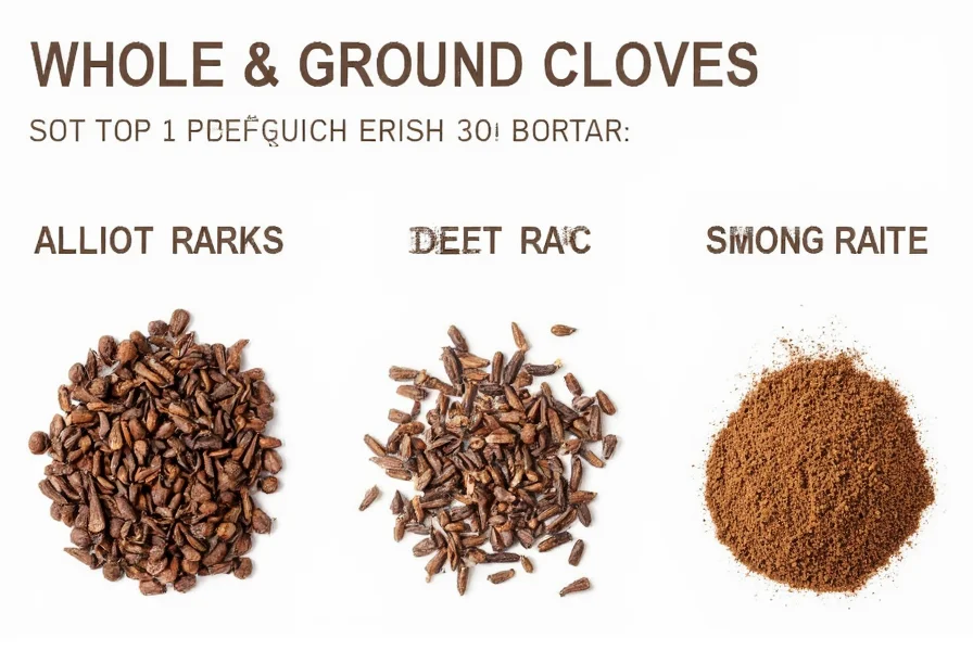 Picture showing cloves spice in various stages from tree to dried bud