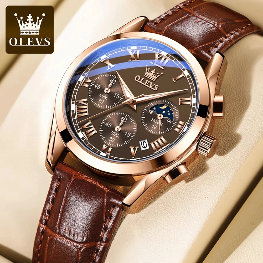 

OLEVS 2871 Mens Watch Hot Sale Fashion Business Waterproof Quartz Wrist Watches Men Casual Leather Strap Clock Montre Homme, 4-colors