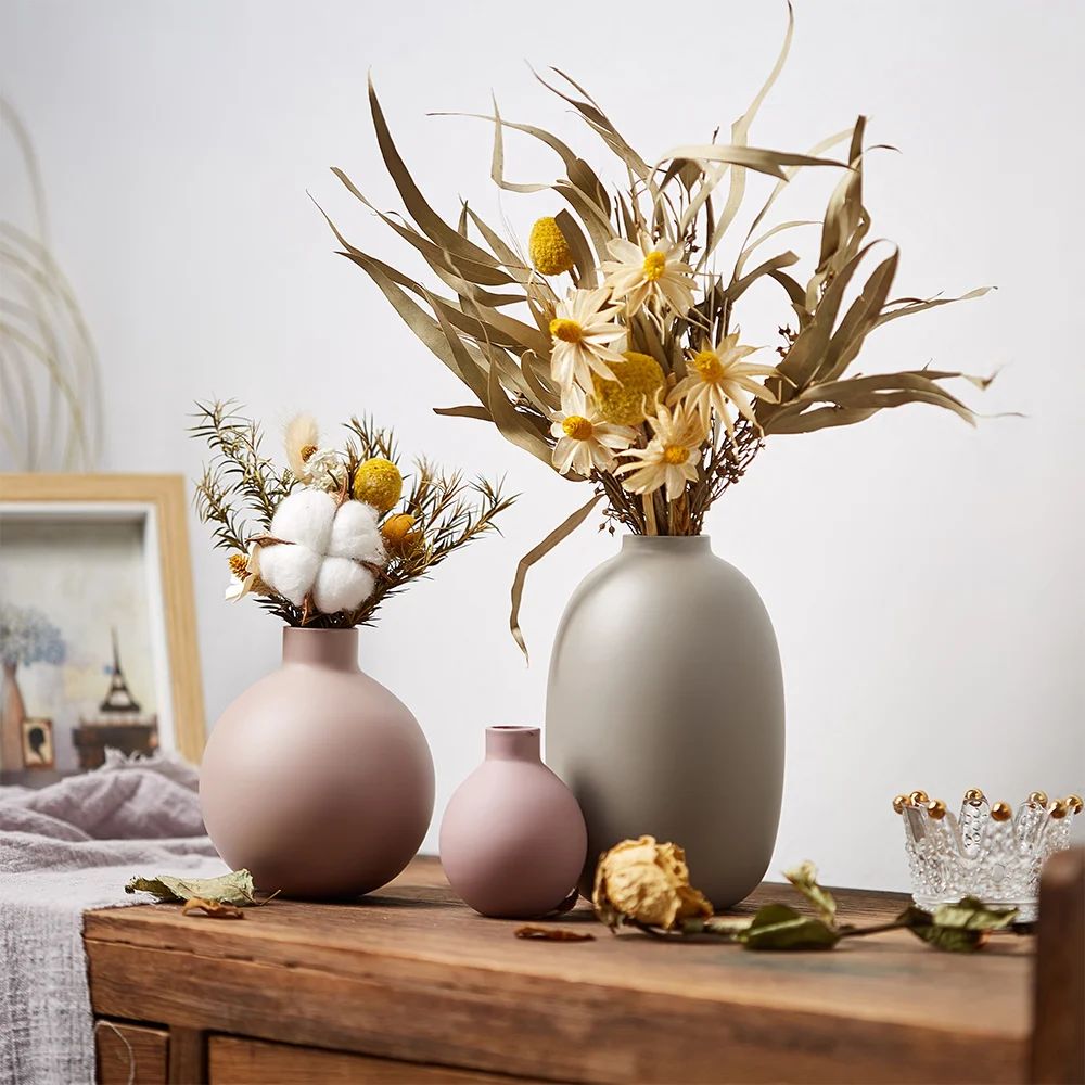 

Nordic Home Decoration Vase Morandi Style Glass Glaze Dried flowers Decor Vases Suit for Living Room Arrangement Crafts Gift