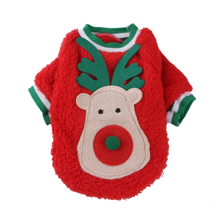 

New Christmas Cute Deer Elk Soft Coral Fleece Winter Dog Clothes Pajamas Cat Jumpsuit Winter